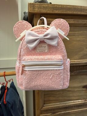 Loungefly Pink Cotton Candy Sequin Mini Backpack with Bow